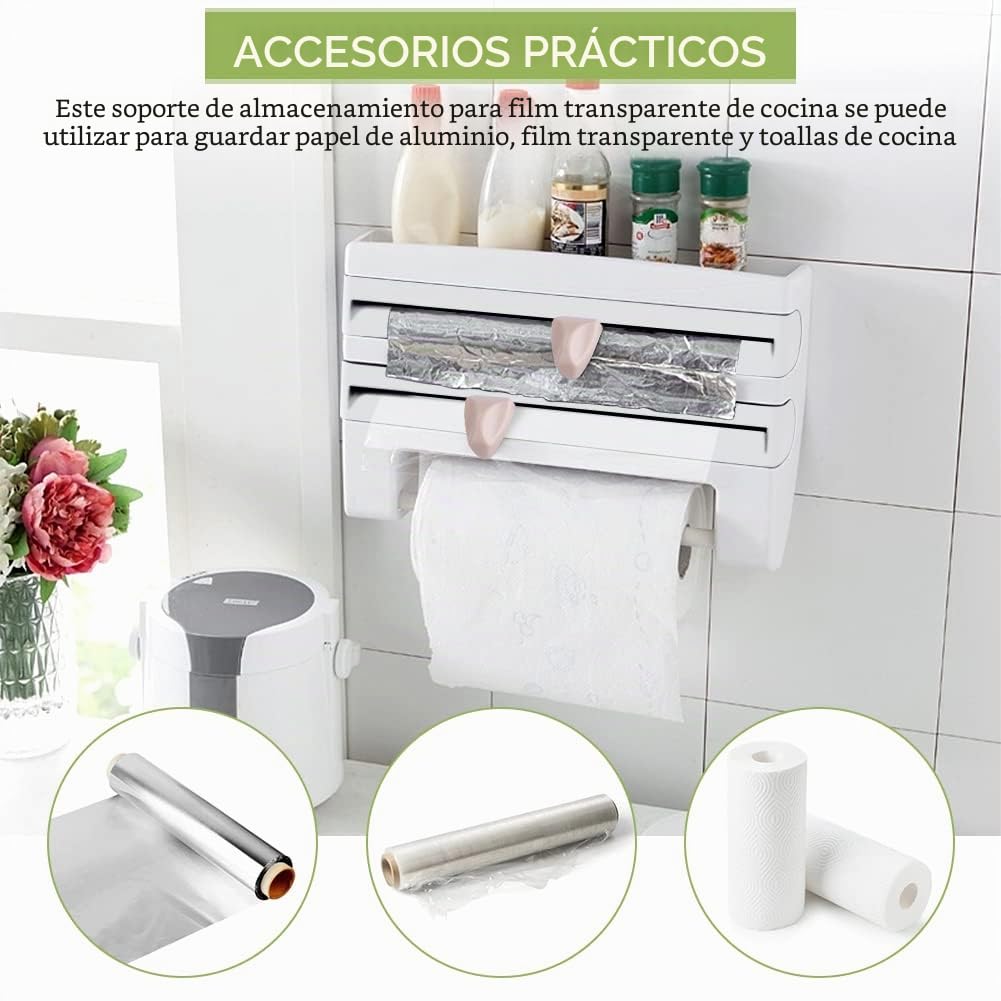 Soporte de película adhesiva de cocina, estante ergonómico para el hogar, estante de herramientas, 39 x 10 x 24 cm (blanco)