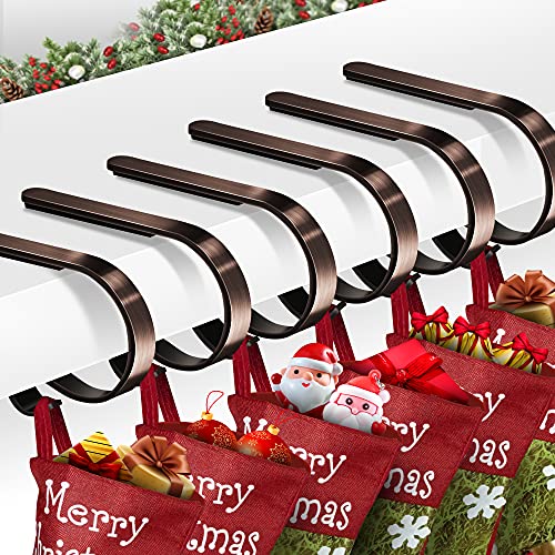 Christmas Stocking Holder for Mantle Set of 6, Non-Slip Adjustable Stocking Holders, Stocking Hanger for Christmas Party Decorations (Coffee)