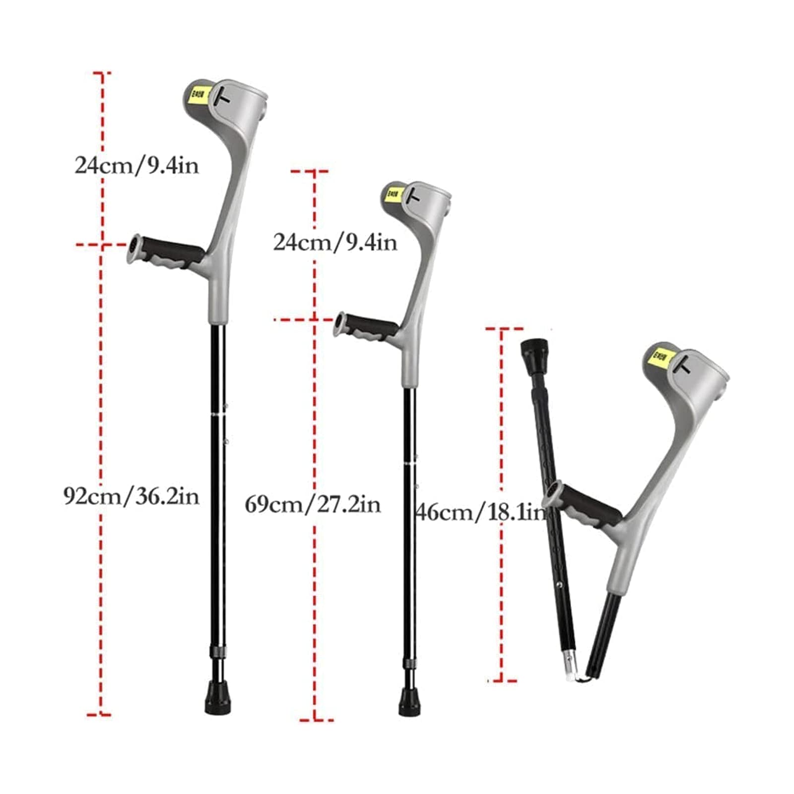PAASHE Muletas Ajustables Bastones de Aluminio En Forma de U Codo Descanso Bastones para Caminar Asas Antideslizantes Bastón para Caminar Muleta para un fácil Almacenamiento