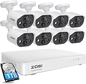 ZOSI 3K Lite Security Camera System with AI Human Vehicle Detection,8 x 1920TVL 2MP Home CCTV Cameras Indoor Outdoor,Color Night Vision,One-Way Audio,8CH H.265+ DVR with 1TB HDD for 24/7 Recording asin的图片