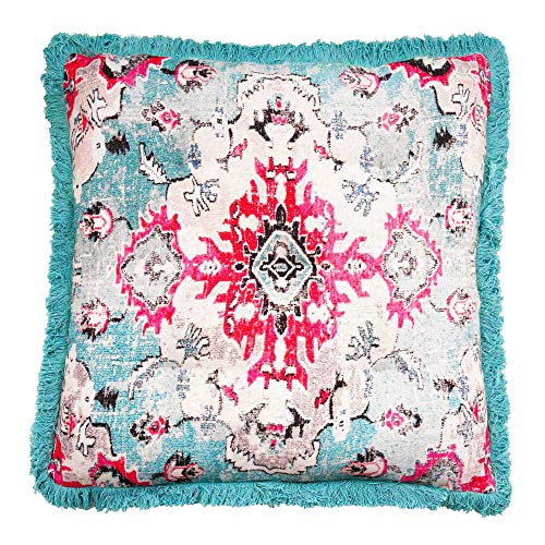 Mandala Life ART fyrkantig meditation kuddfodral med fransar – 66 cm – tryckt vintage blå bomull boho chic örngott