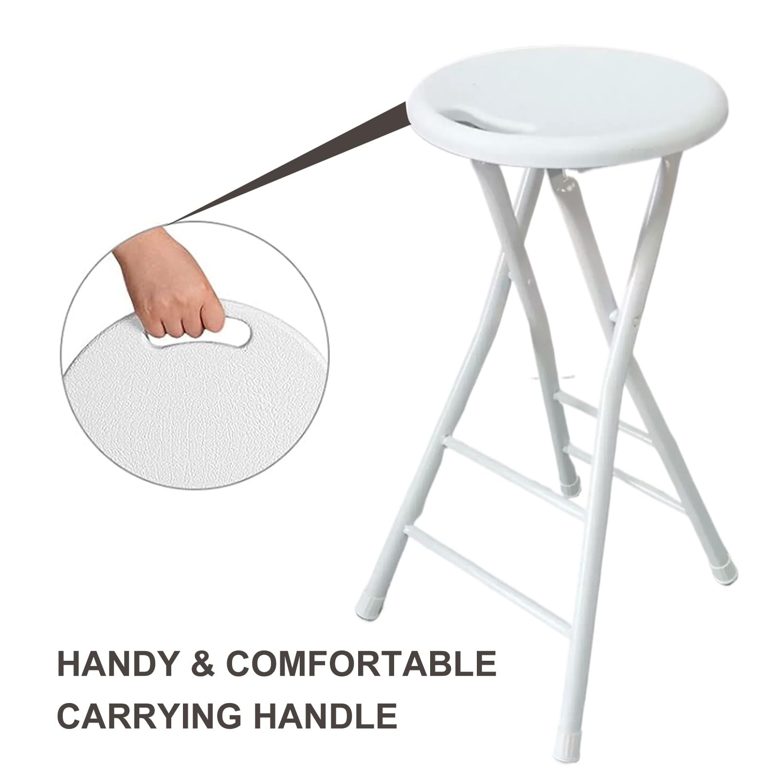 Sgabello da bar pieghevole con gambe in acciaio per adulti, alto 61 cm, seggiolone compatto, per cucina, colazione, campeggio, portatile e facile da trasportare (bianco, 60 cm)