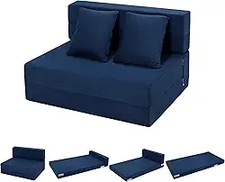 Sofá-cama dobrável Takewep, cadeira futon com travesseiro, sofá cama de espuma viscoelástica de alta densidade, colchão dobrável para sala de estar/dormitório/apartamento, tamanho solteiro, azul