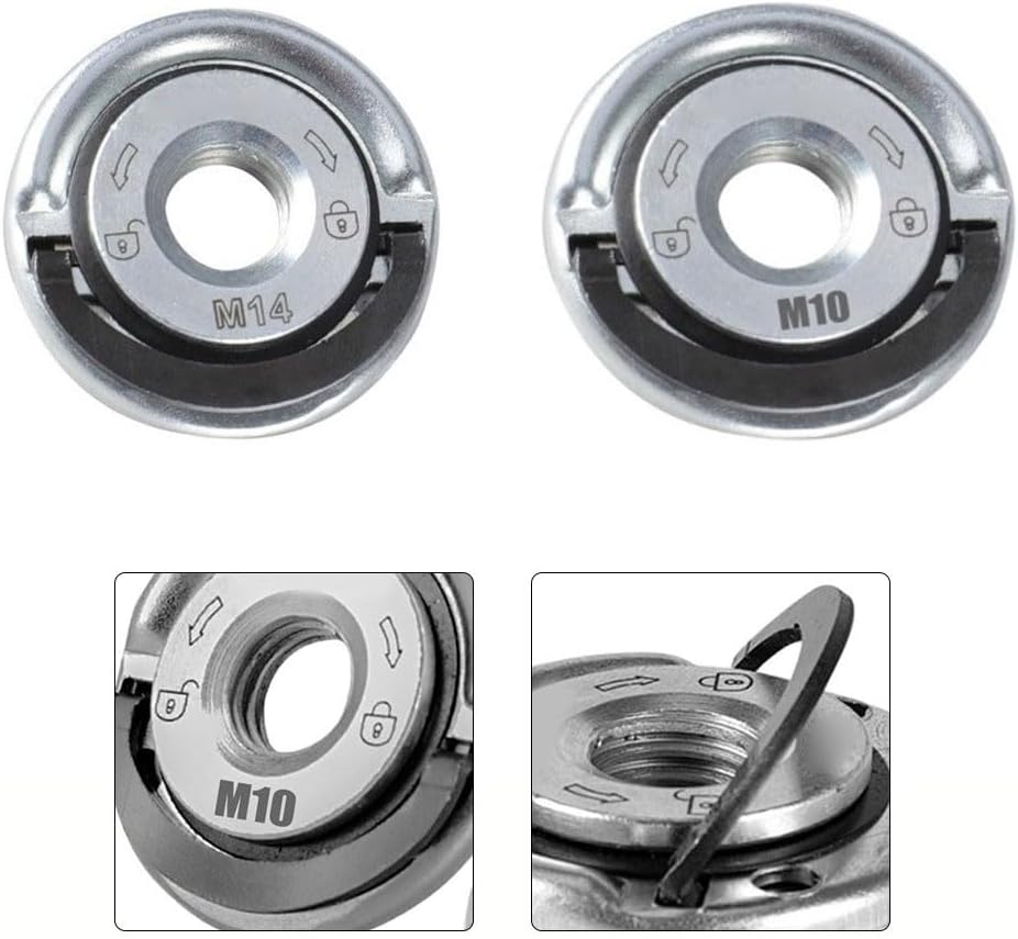 2-Pack Self-Locking Quick-Release Grinder Pressing & M10 Angle Grinders — Galvanized 45# Steel Flange Nut Grinding Wheels, Cup Wheels & Emery Discs