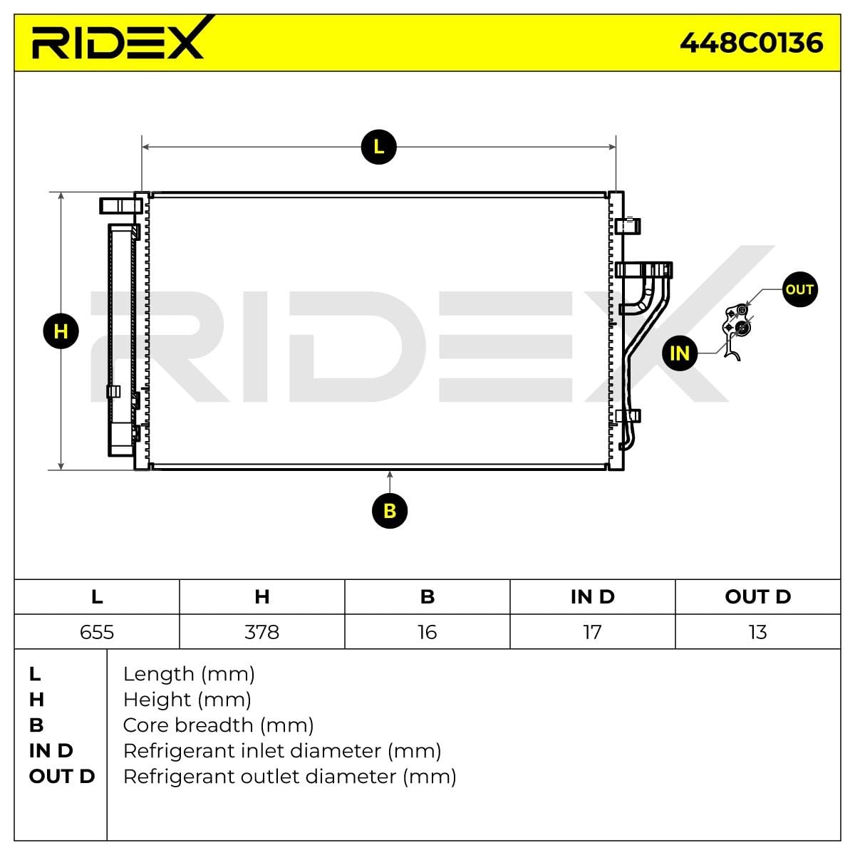 RIDEX 448C0136 Klimakondensator Klimaanlage Auto ohne Trockner Kompatibel mit RENAULT Master 2 Kasten FD 2765000QAN 4415071 7701057122