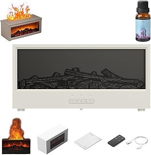 Firehome Humidifier, Firehome - Cozy Flame Effect Diffuser, Fire Home Flame Fireplace Aroma Diffuser, with Remote,3 Gears Timer Shutdown for Home, Bedroom, Office,Yoga (White+1)