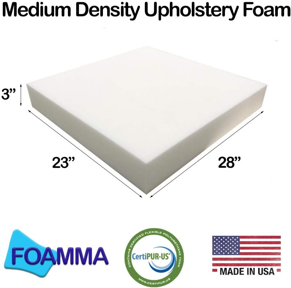 FOAMMA 3" x 23" x 28" Upholstery Foam Medium Density Foam (Chair Cushion Square Foam for Dinning Chairs, Wheelchair Seat Cushion Replacement)