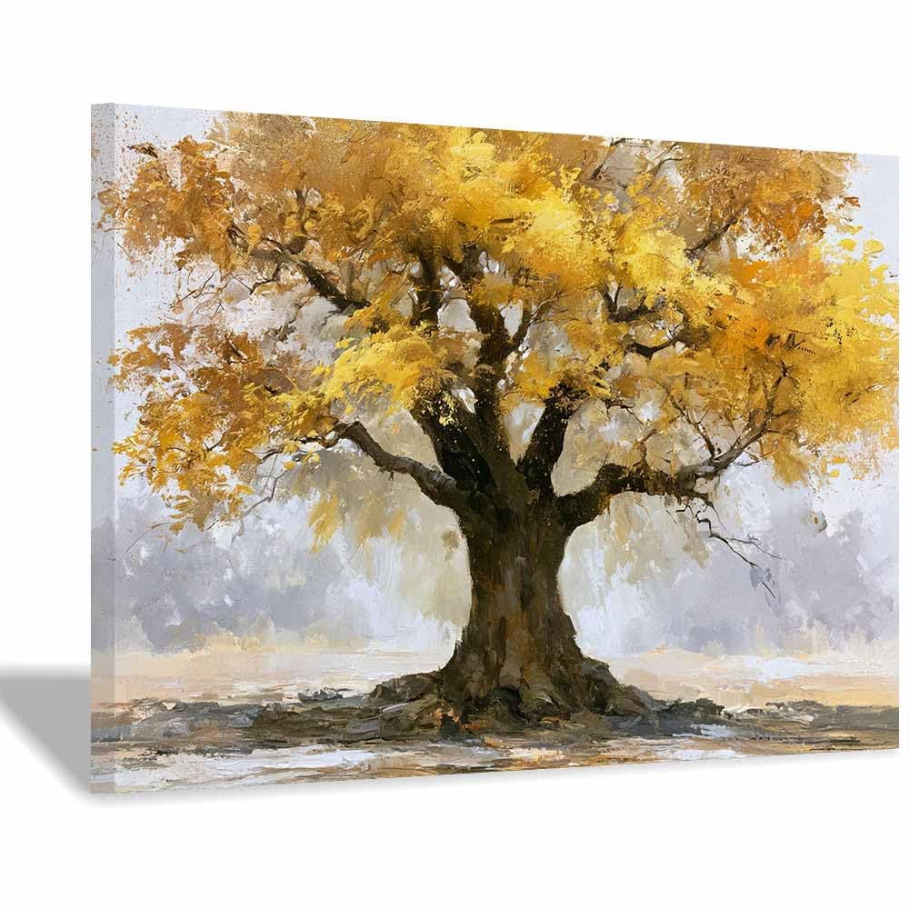 HOQIU Tree Wall Art Glowing Whites tree artwork, home canvas prints, for Bathroom Living Room Bedroom(Multicolor)-60x80cm Framed