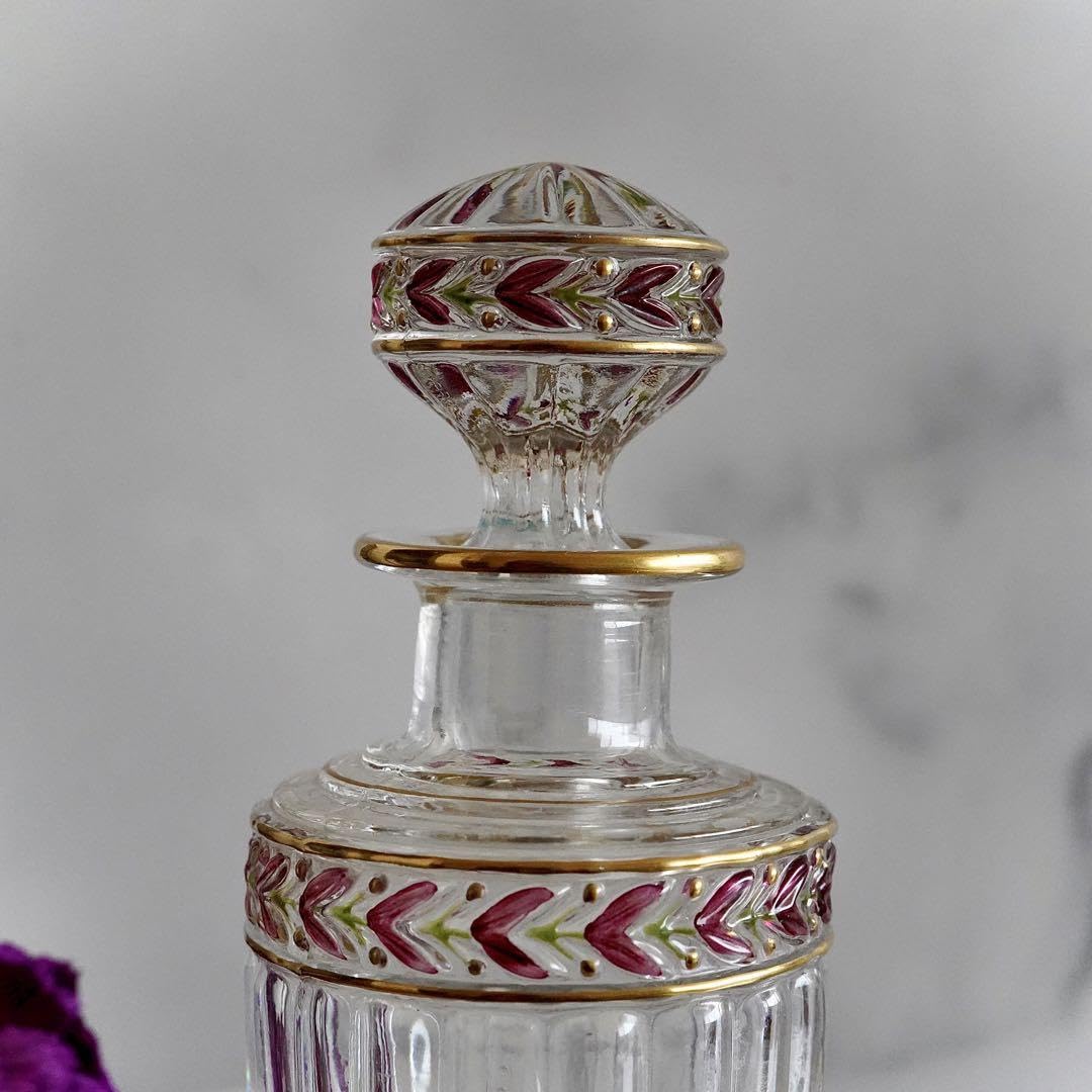 可憐なオールドサンルイ【ローリエ】金彩エナメル彩クリスタル香水瓶 Mサイズ★美品 可憐なオールドサンルイ【ローリエ】金彩エナメル彩クリスタル香水瓶 M