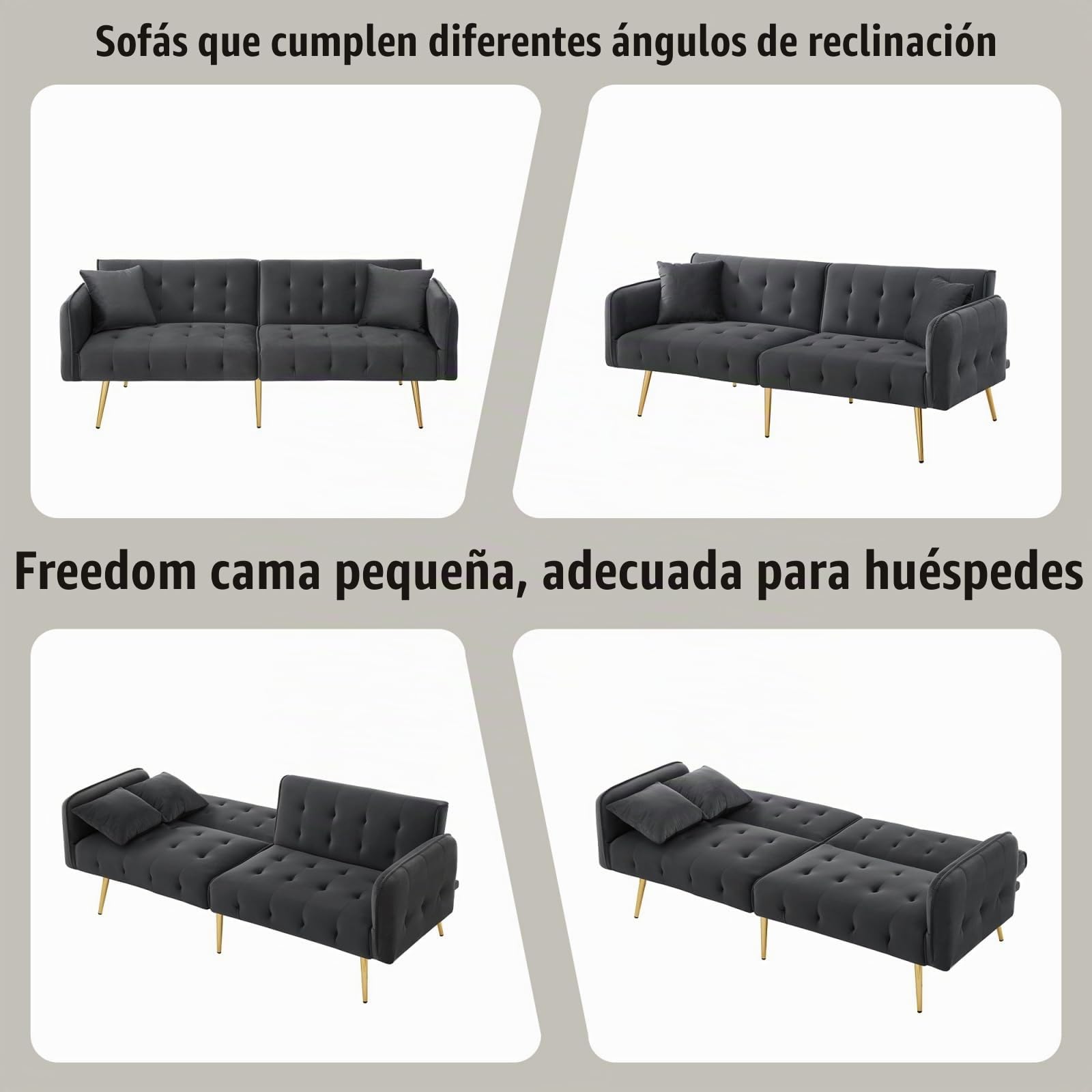 YEHTOKHOME - Sofá cama de 2 plazas convertible, carpetas independientes, reposabrazos ajustables, tejido aterciopelado, sofá cama con función de dormitorio, para sala de estar, oficina, dormitorio