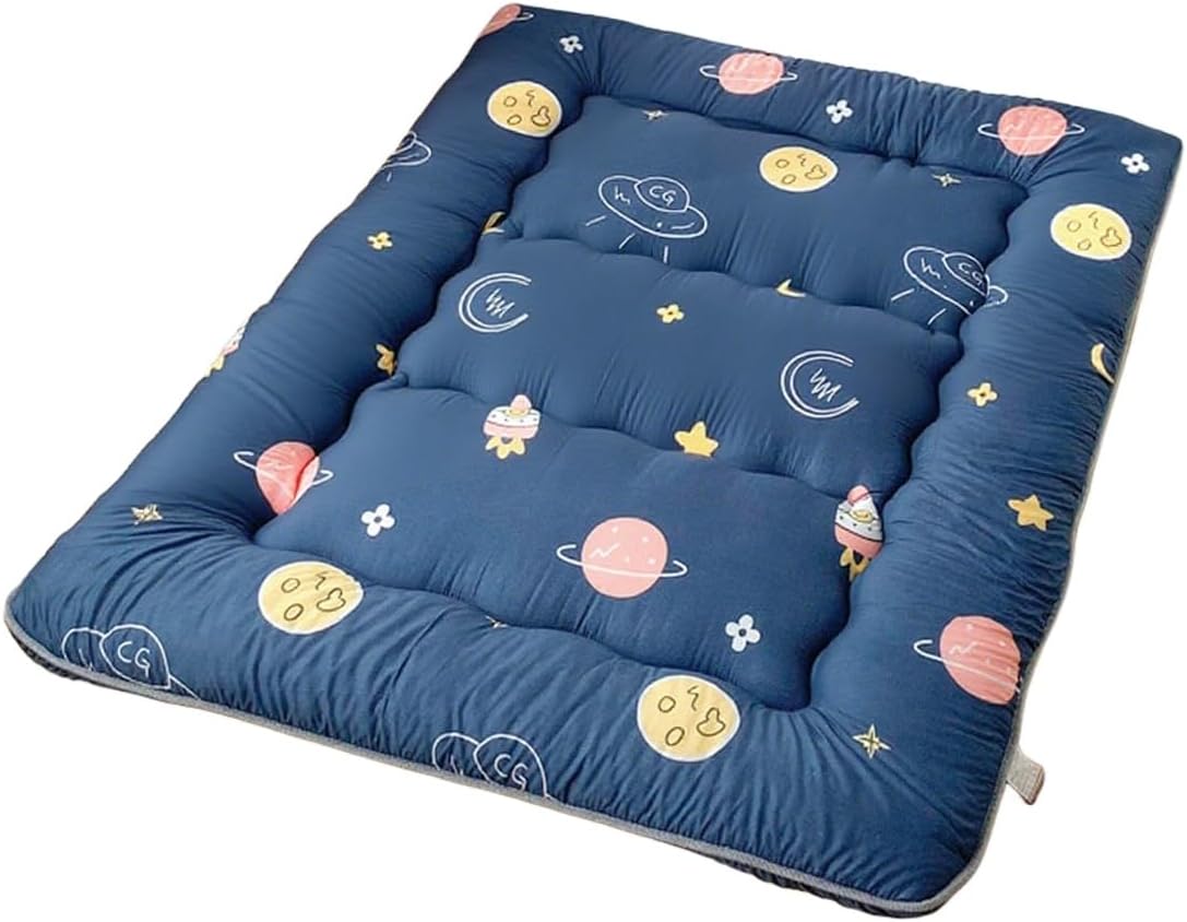 Japanese Futon Mattress, Foldable Tatami Sleeping Pad with Portable Storage Bag & Washable Cover, Suitable for Camping/Guest Room/Dormitory(Blue-G,150 * 200cm)