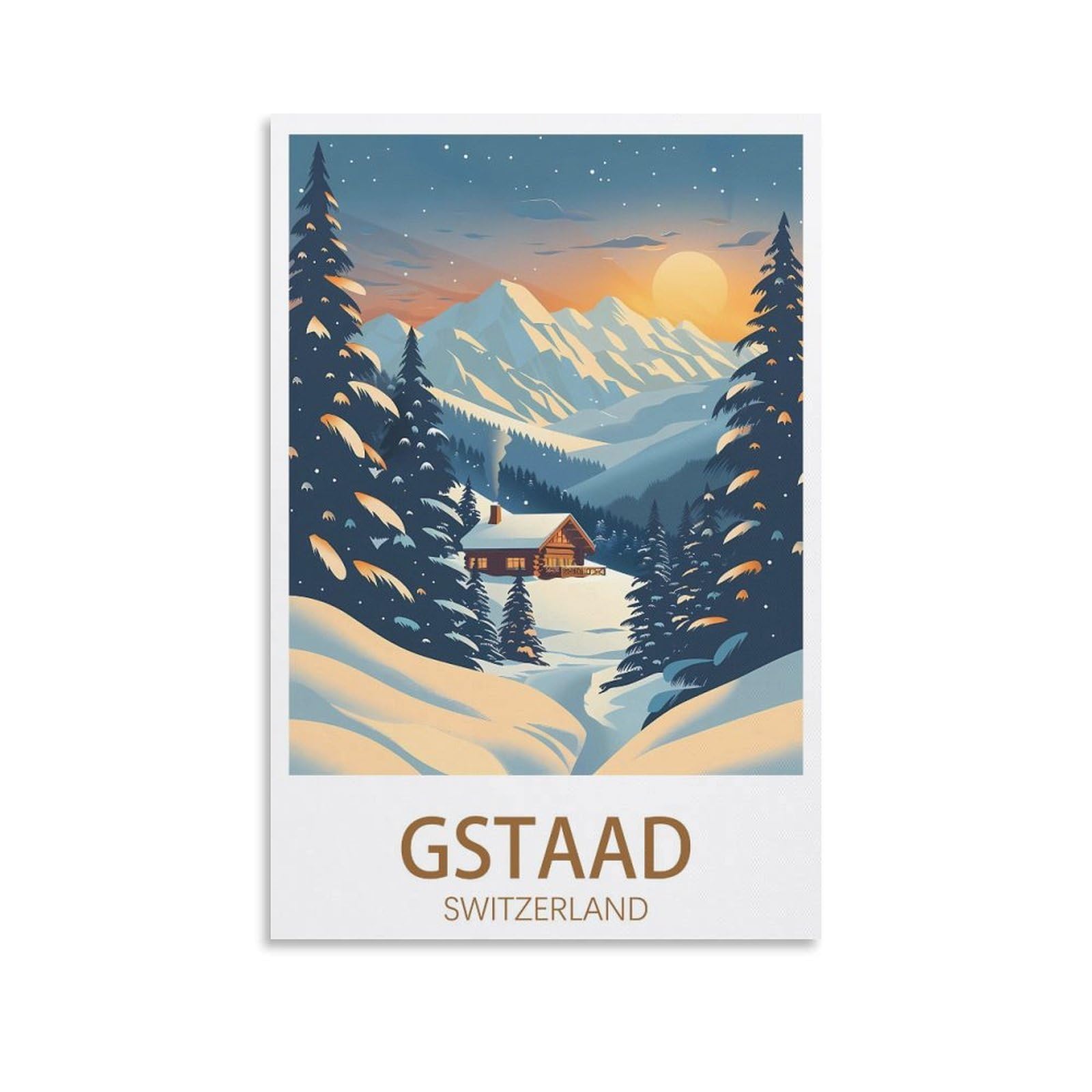FUUDANG Gstaad Switzerland Ski Vintage Travel Posters 16x24inch(40x60cm) Canvas Art Poster And Wall Art Picture Print Modern Family Bedroom Decor Posters