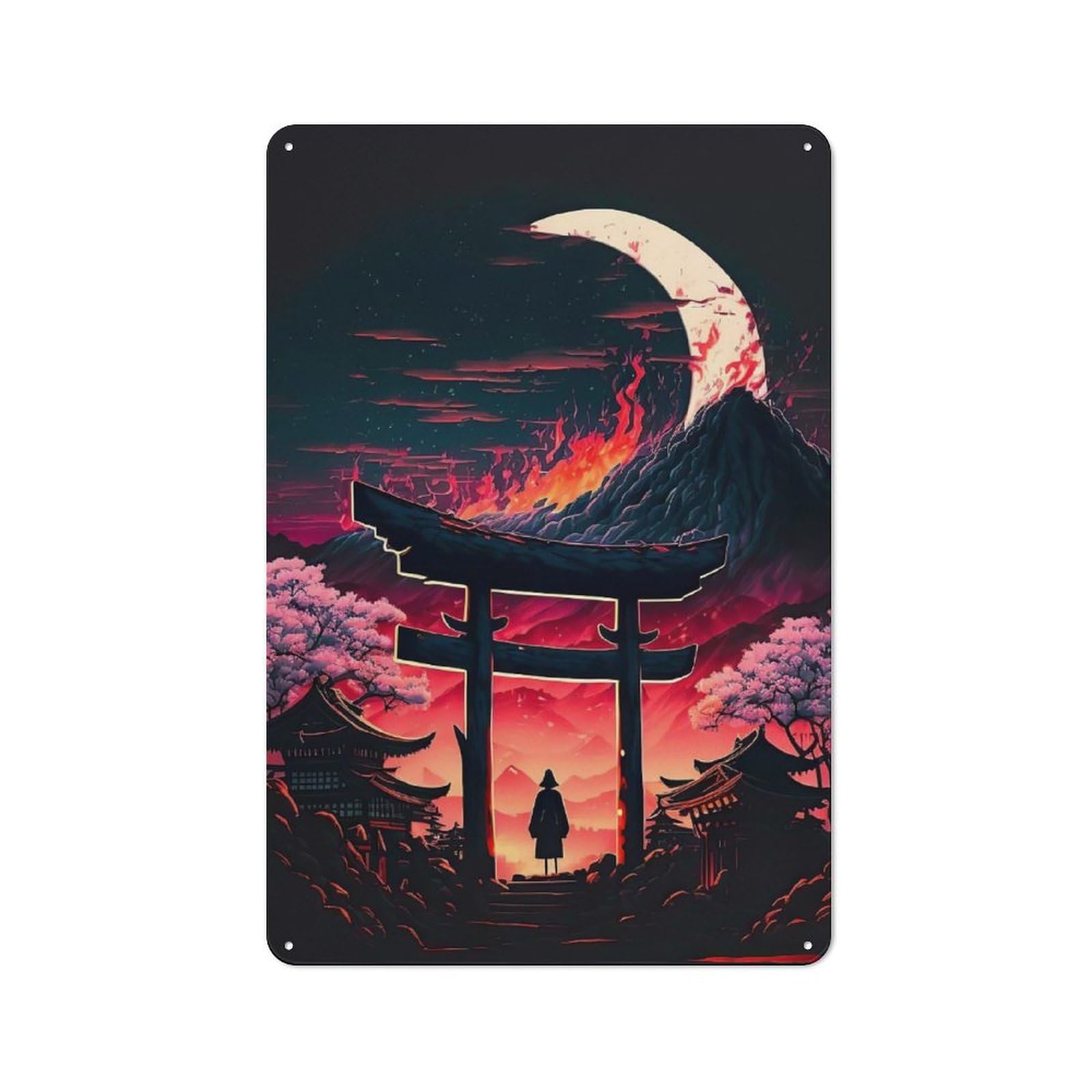 Junmoney Japanese Torii Landscape Tin Wall Plaque 30X20cm, Rustic Farmhouse Wall Decor For Dining Room, Cafe, Entryway Or Family Room