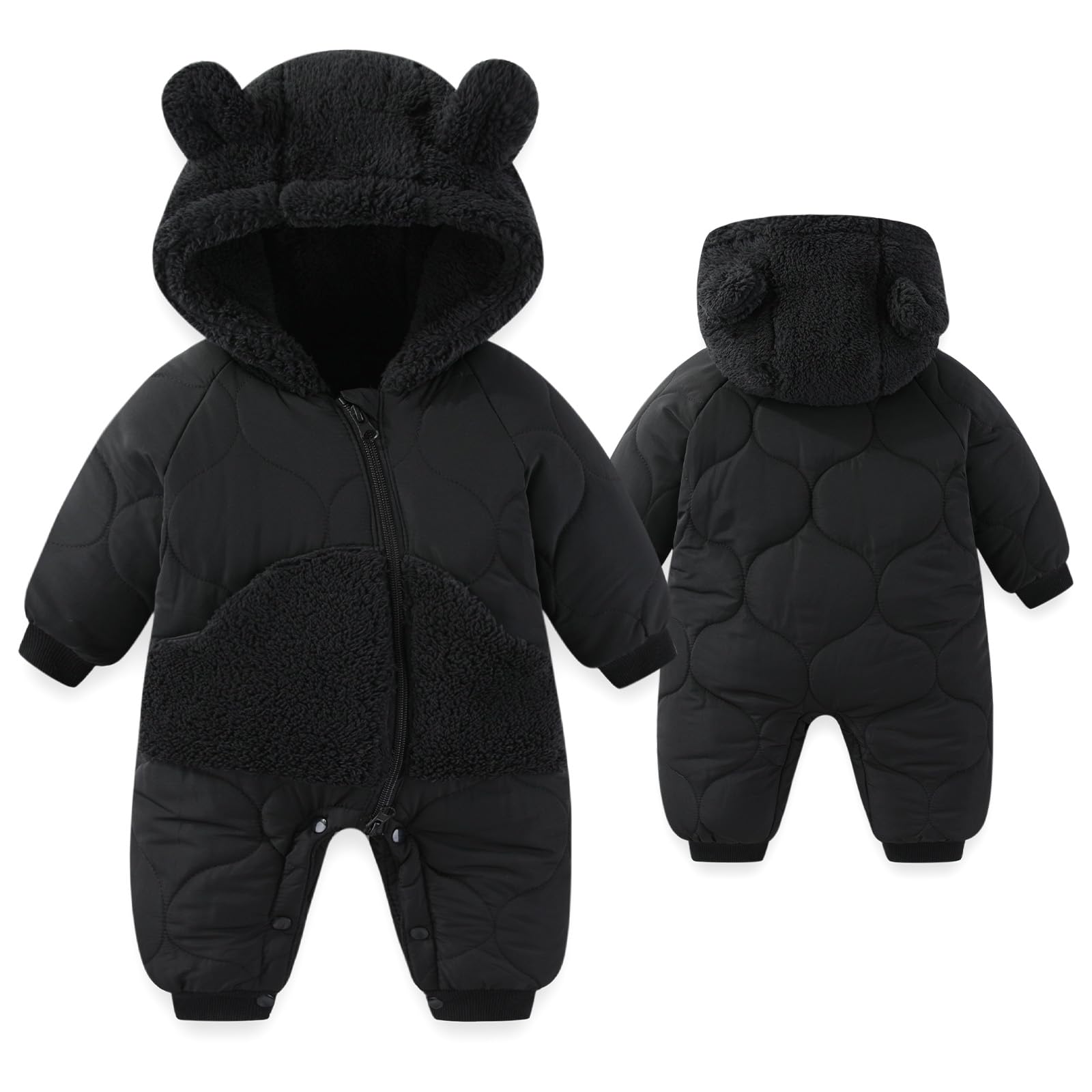 JiAmy Combinaison de neige d'hiver en polaire pour bébé – Grenouillère à capuche avec pieds – 3-24 mois