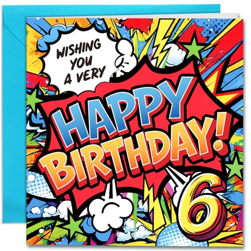 YianHien 6th Birthday Card for Boys Girls Comic Design