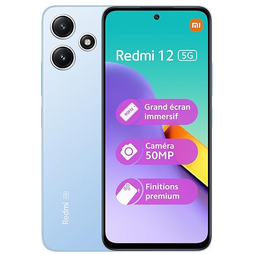 Xiaomi REDMI 12 5G M19 4 128GB Bleu, Ecran de 6.8'', Smartphone Débloqué, Batterie mAh 5000, Mémoire ROM 128 GO,RAM 4 GO, Android 13, Processeur Snapdragon 4 Gen 2
