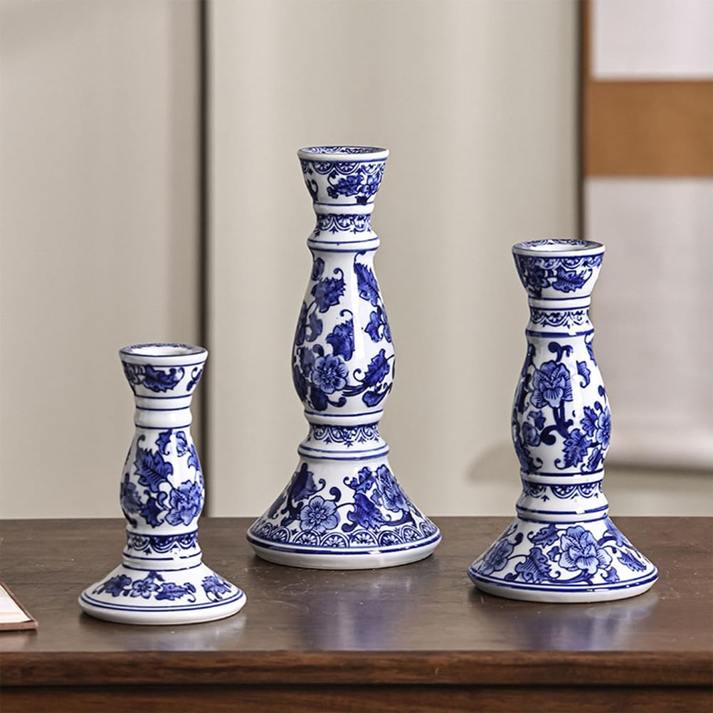 Candelabro De Porcelana Azul Y Blanco Chino Patrón Floral Tradicional Portavelas De Cerámica para Sala De Té Sala Estar Hotel Decoración Hogar Estilo Chino Moderno