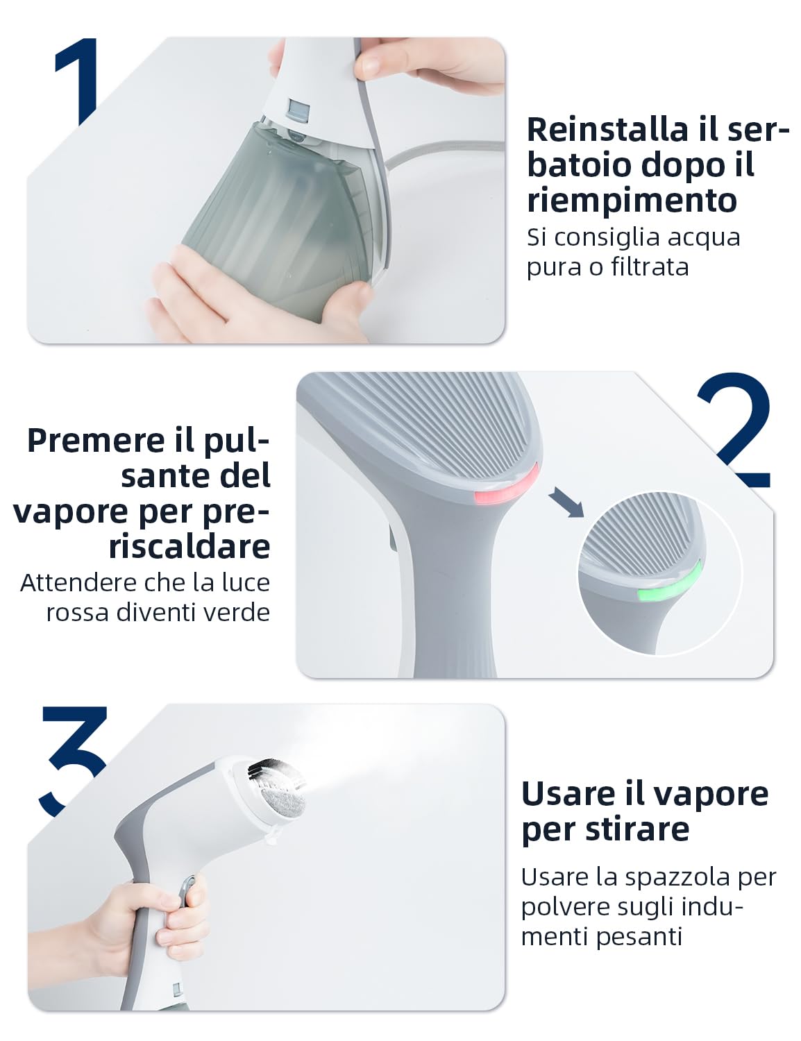 CONOPU Ferro da Stiro Verticale, 1300W Ferro da Stiro da Viaggio, 260 ml Stiratrice Verticale, Ferro da Stiro per Abiti in Posizione Orizzontale e Verticale, 2 Modalità di Vapore, Grigio