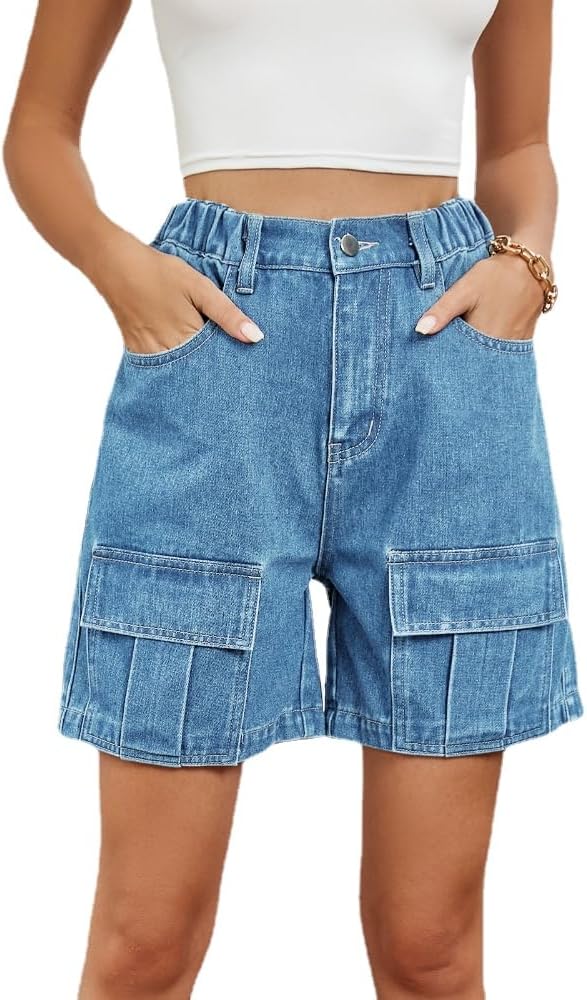 POHADON Womens 2026 Trendy High Waisted Denim Shorts Bermuda Baggy Y2K Cargo Shorts Casual Summer Jean Jorts