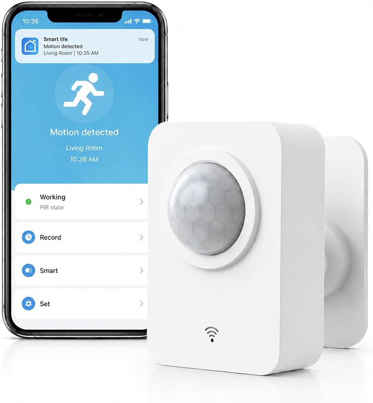 WiFi Motion Sensor for Home Security, Smart PIR Motion Detector with Free App Alerts, Smart Life Remote Monitoring, 2.4GHz Wireless Sensor, No Hub Required for Smart Home Automation