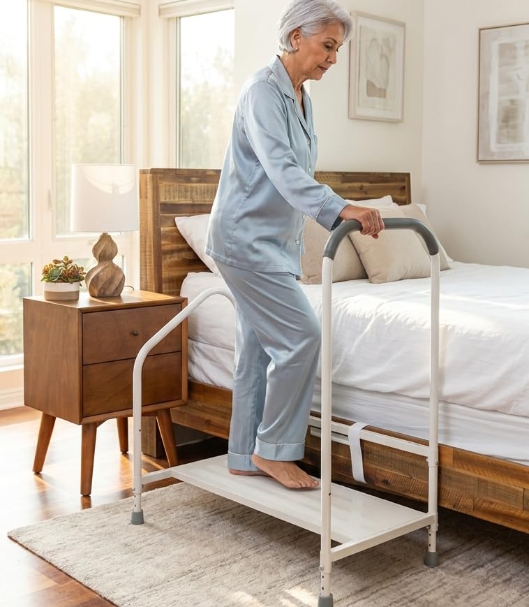 Step2Bed XL - Bedside Step Stool Bed Climbing Aid for Elderly & Handicapped – LED Light Guided Rails – Adjustable Height, Portable Fall Prevention Aid