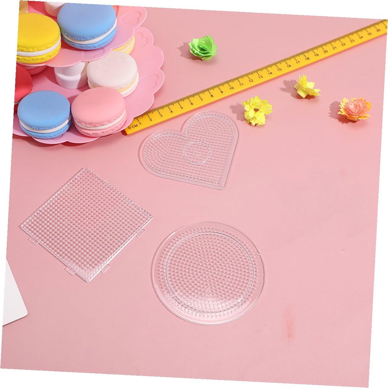 4Pcs Clear Plastic Fuse Beads Boards with Interlocking Design DIY Pegboards Templates in Square Round Hexagon Heart Shapes for Creative Craft Projects