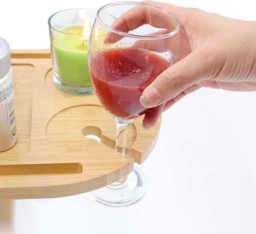 Miniatura 8 de Mesa de Bandeja Giratoria de 360° para Sofá con Brazos - Mesa Lateral Ajustable en Altura para Cama o Silla con Ranuras para Teléfono y Tablet, Mesa