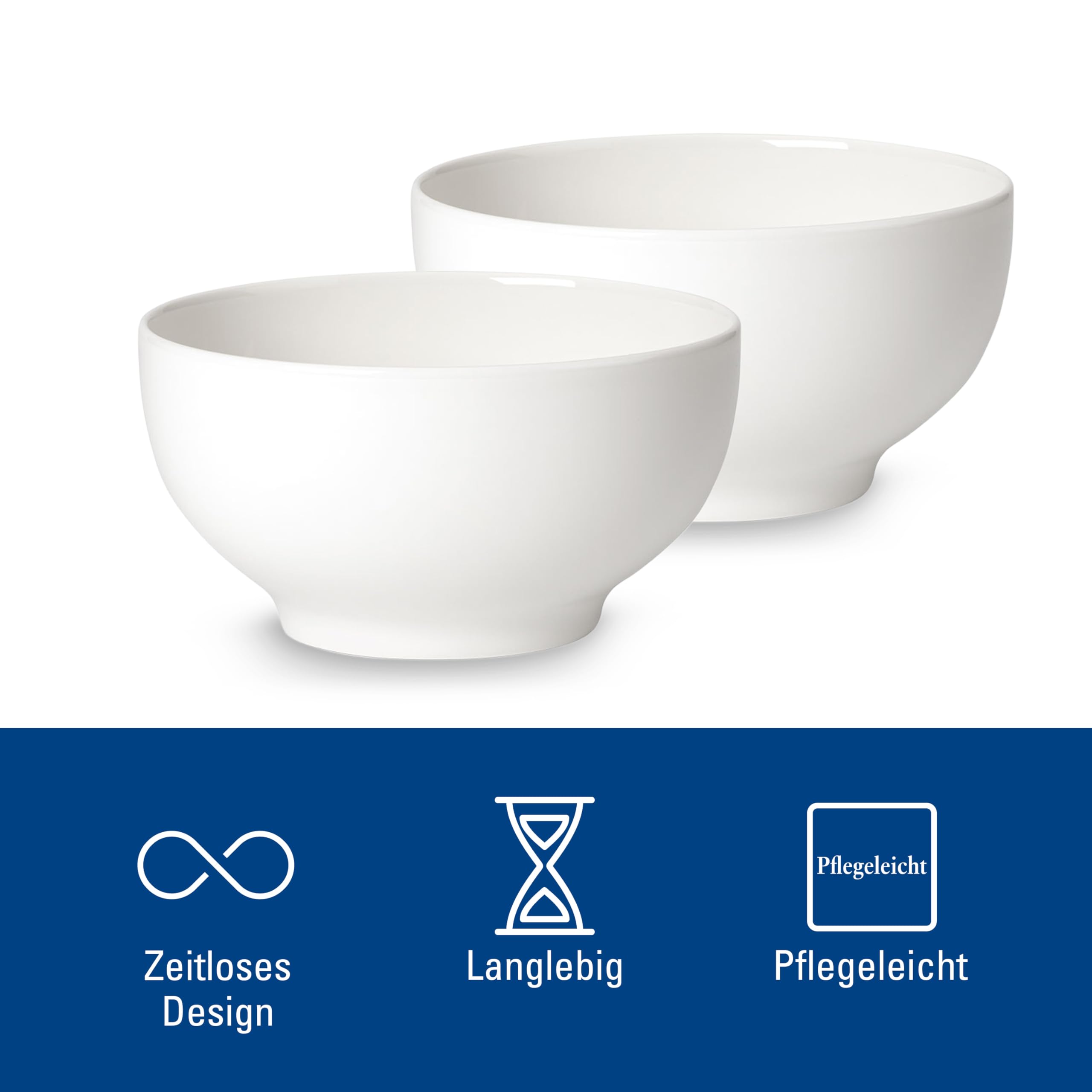 Villeroy & Boch - For Me Müslischale 2-teilig Weiß, Spülmaschinenfest, Mikrowellensicher, Kleine Schüsseln für 2 Personen, Schälchen, Bol für Müsli, Snacks oder Dips, Schale, Premium Porzellan
