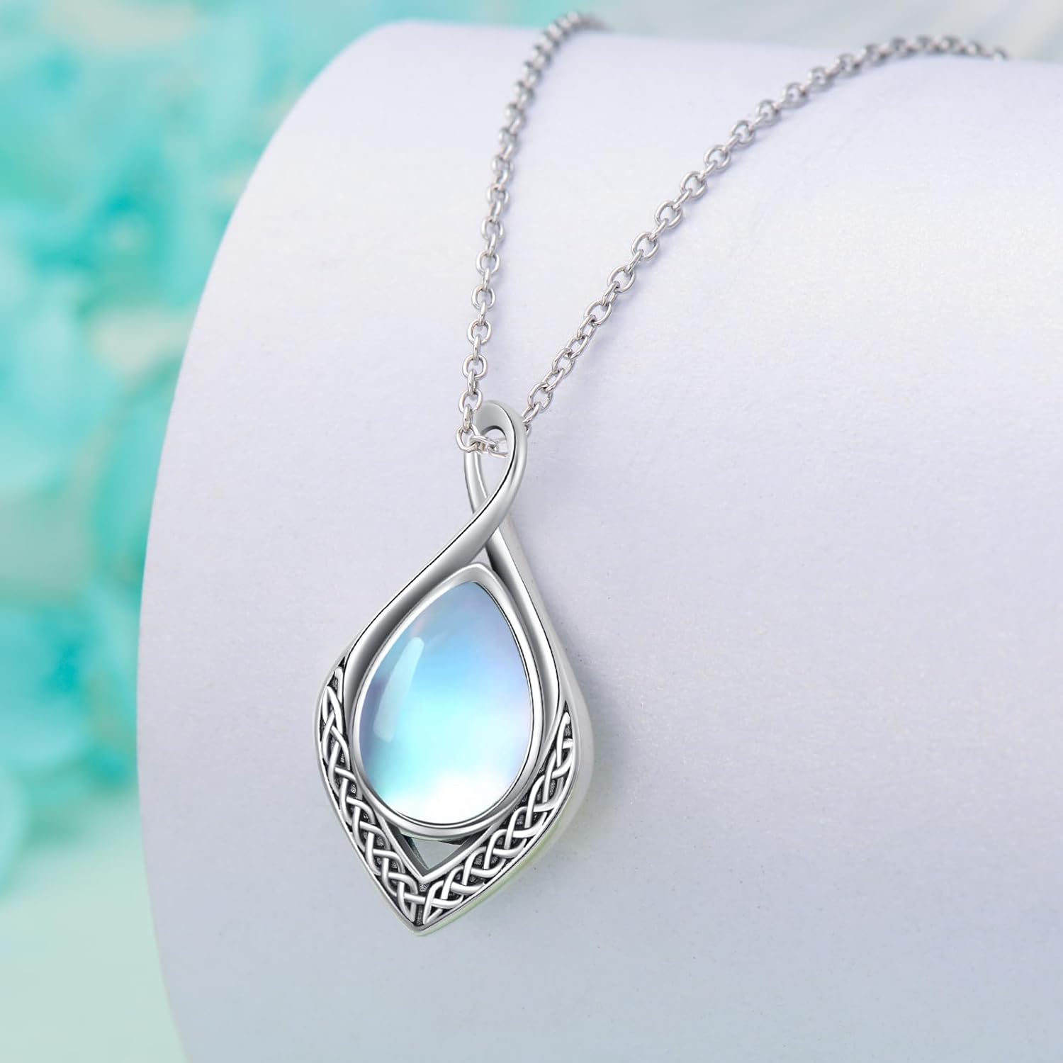 enjoylifecreative Halsketting van sterling zilver met maansteen/turquoise/onyx/larimar/mosagaat, filigraan halsketting met druppelvormige hanger, verjaardags- en kerstversiering voor vrouwen en