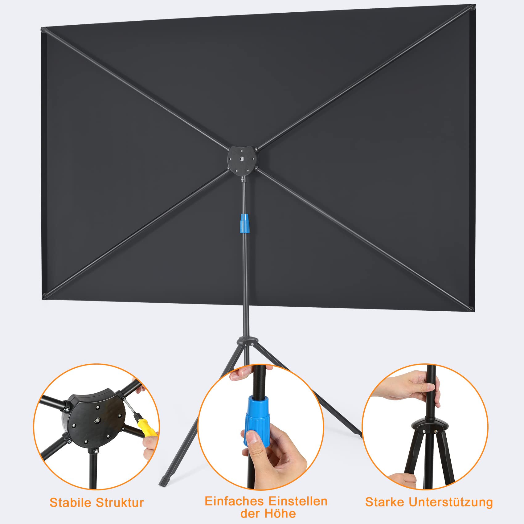VISULAPEX 80" Leinwand Beamer, 4K HD 16:9 Beamer Leinwand Tragbar Projector Screen, Leicht und Kompakt, Ideal für Heimkino, Camping und Freizeitveranstaltungen