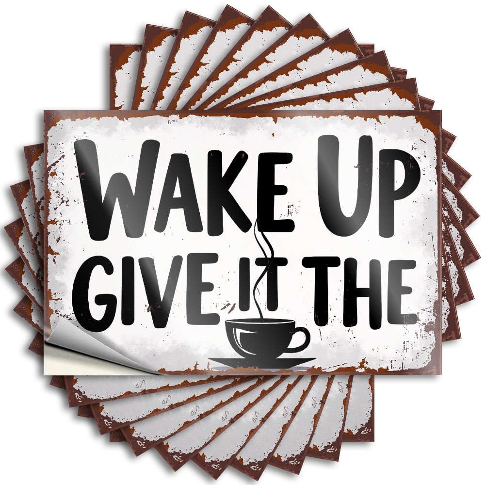 Custom Bumper Aesthetic Decals, Mens Office Decor Cute Pattern Design for Gamers Notebook | Hard Removable Vinyl Wake Up, Give It The Coffee!(6X9CM)