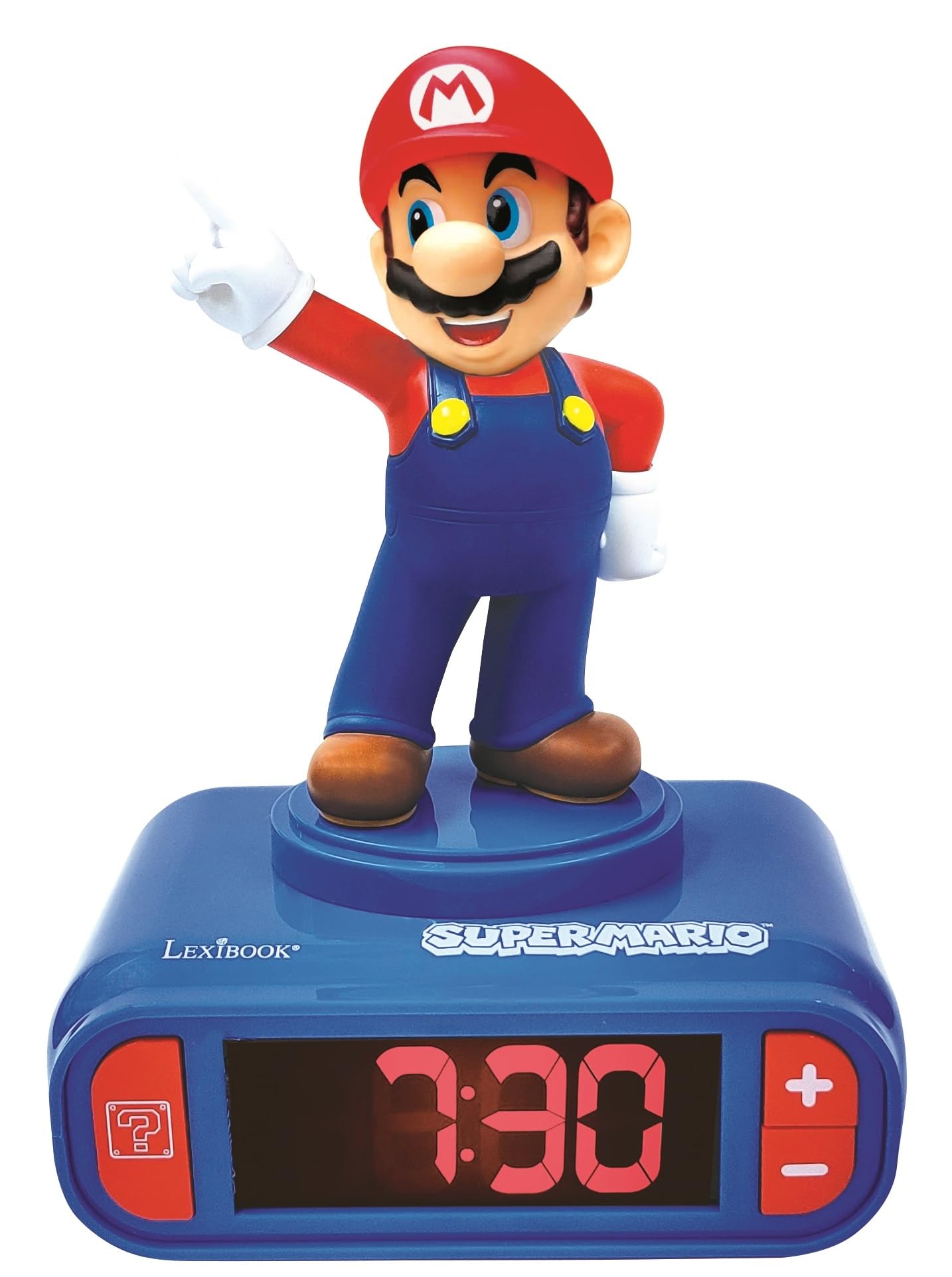 LEXIBOOK, Super Mario, Mario Nightlight alarm clock, Sounds and Melodies, LCD Backlit screen, Luminous, Snooze, Blue, RL800NILXB