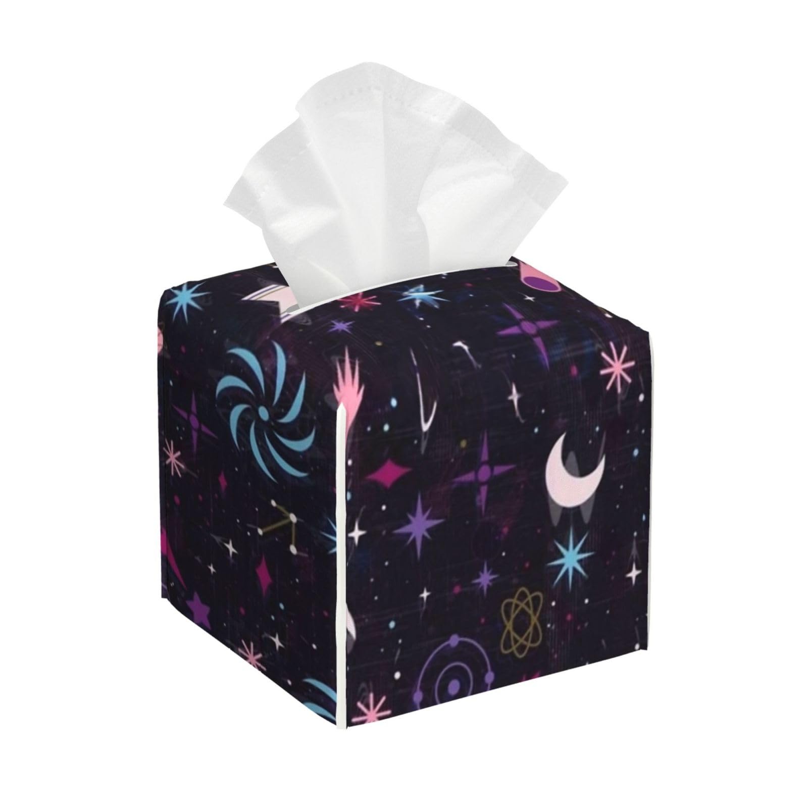 Galaxy Space Tissue Box Cover 5" Square Leather Tissue Holder Facial Tissue Case for Tabletop Bedroom Bathroom Desk Decor