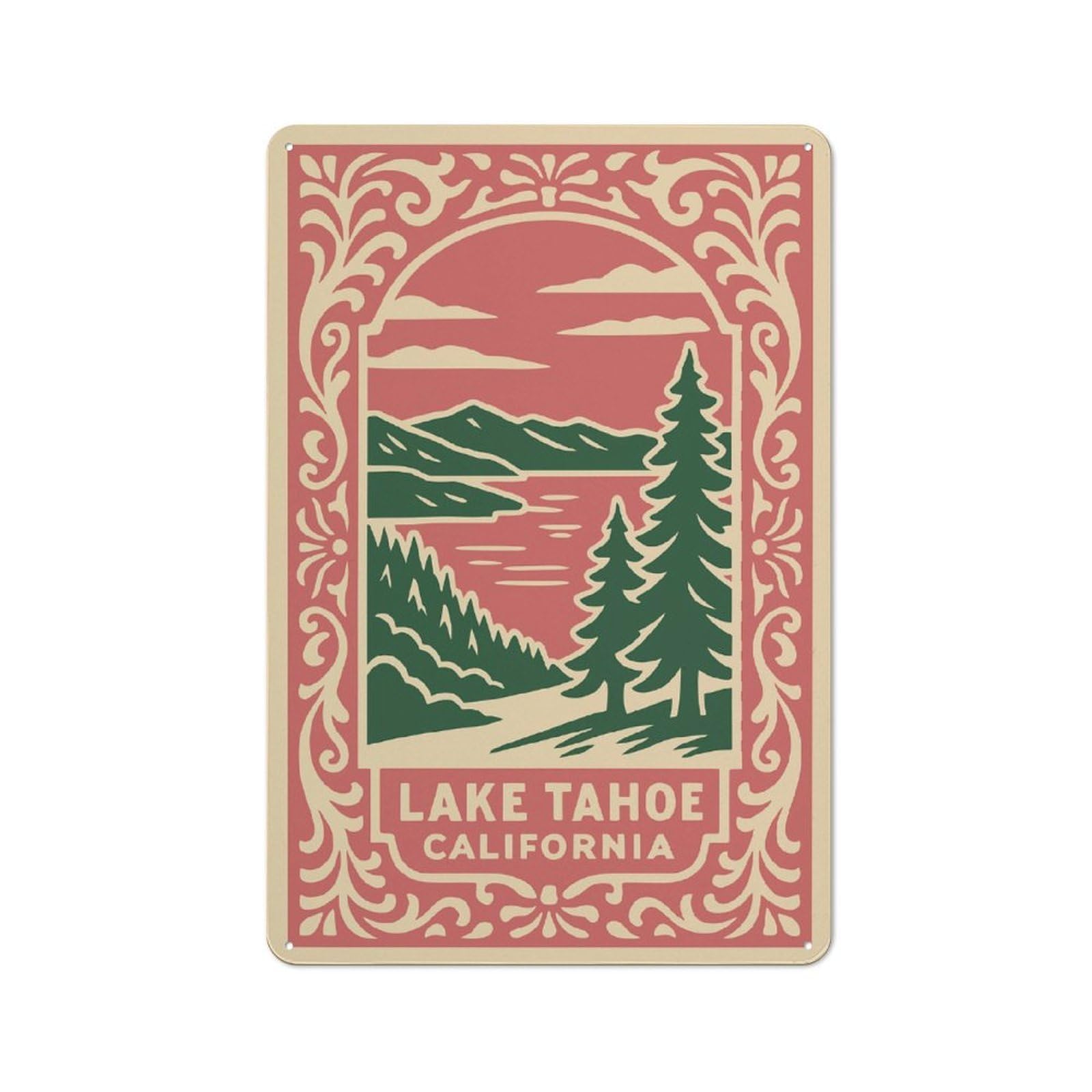 Junmoney Style-4 For Café Or Restaurant, Lake Tahoe California Vintage Retro Metal Sign 30X20cm, Gift For Café Owners And Decorators During The Christmas Season
