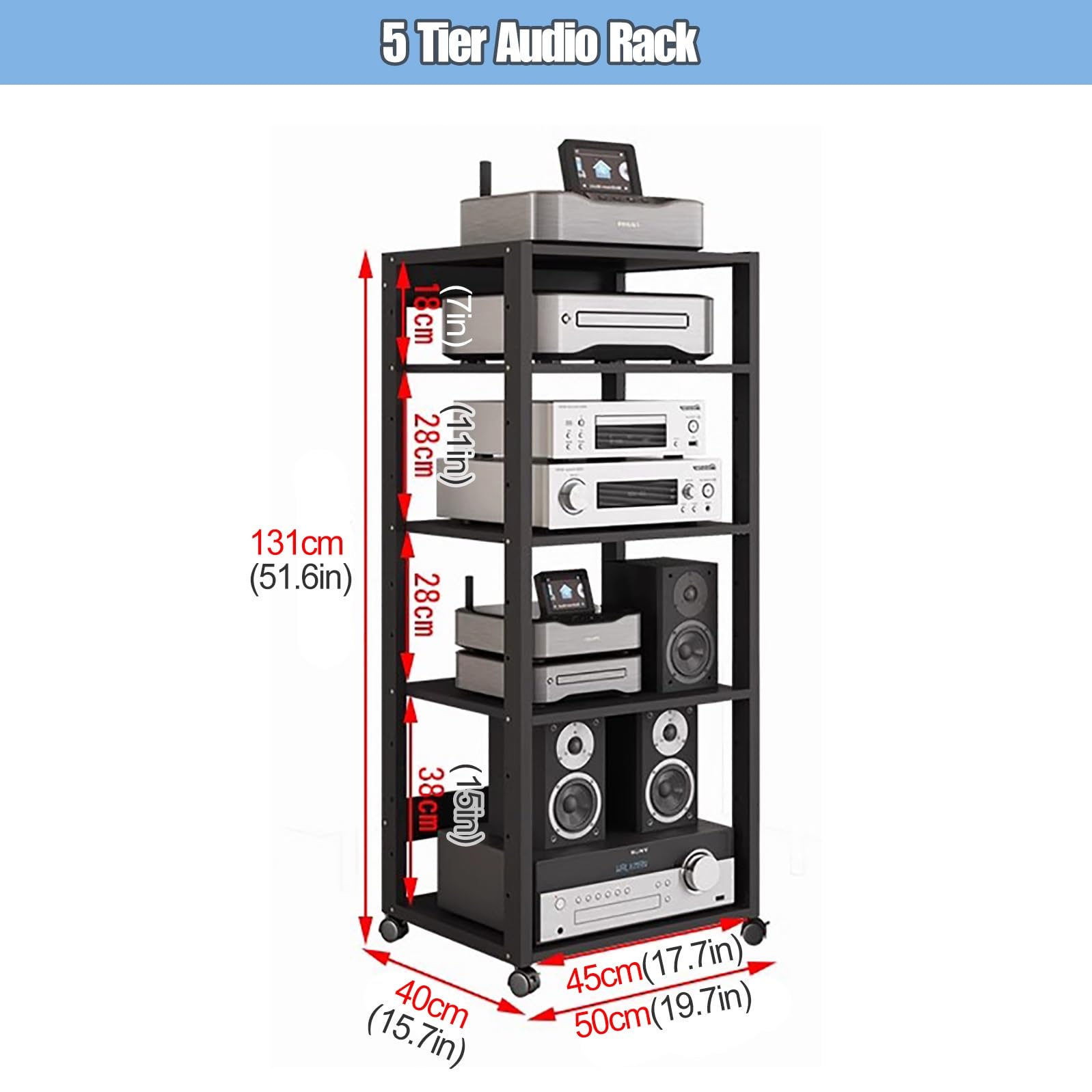 stojak audio hifi 5-poziomowe Stojaki Na Kółkach Pod Sprzęt Hi-fi, Stojak Na Gramofon, Stojak Na Sprzęt Audio-video, Szafki Hi-fi Do Salonu/biura, Organizer Na Komponenty Stereo Do Rozrywki