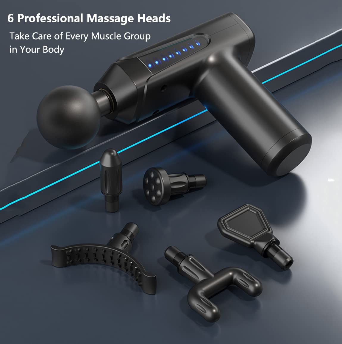Pistola de masaje pequeña, tejido profundo, 6 velocidades ajustables, 6 cabezales de masaje, masajeador eléctrico portátil de percusión de tejido profundo para aliviar el dolor, pistola masajeadora de