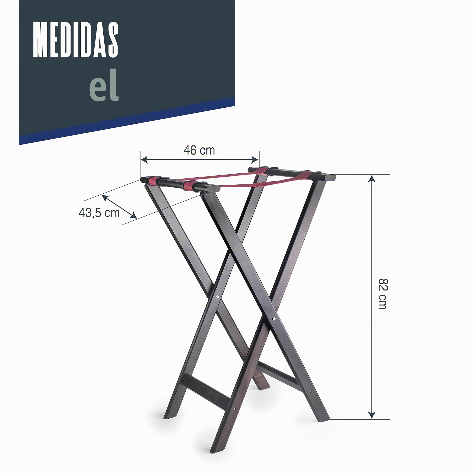 Lacor - 61869 - Soporte para Bandejas Sylva, Madera de Abedul, 43,5 x 46 x 82 cm, 100% Plegable, Arandelas Ajustables, Pies Antideslizantes para Mayor Estabilidad, Negro