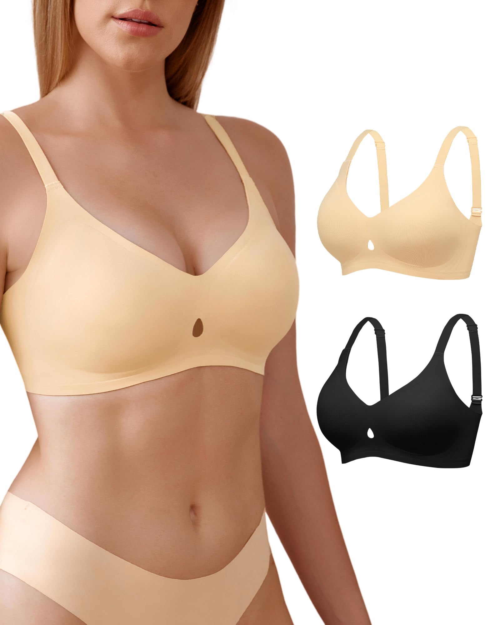 SHARICCA 2er Pack Nahtloser BH Damen Ohne Bügel Push Up BHS mit Gepolsterter Bequemer Glatter Weicher Bralette Bügelloser Bra