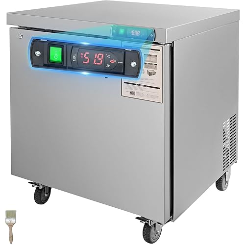 VEVOR 28" W Commercial Refrigerator, Undercounter Worktop Refrigerator, 7.4 Cu. Ft Thick Stainless Steel Refrigerated Food Prep Station Fan Cooling Single Door Worktop Fridge with lock for Bar