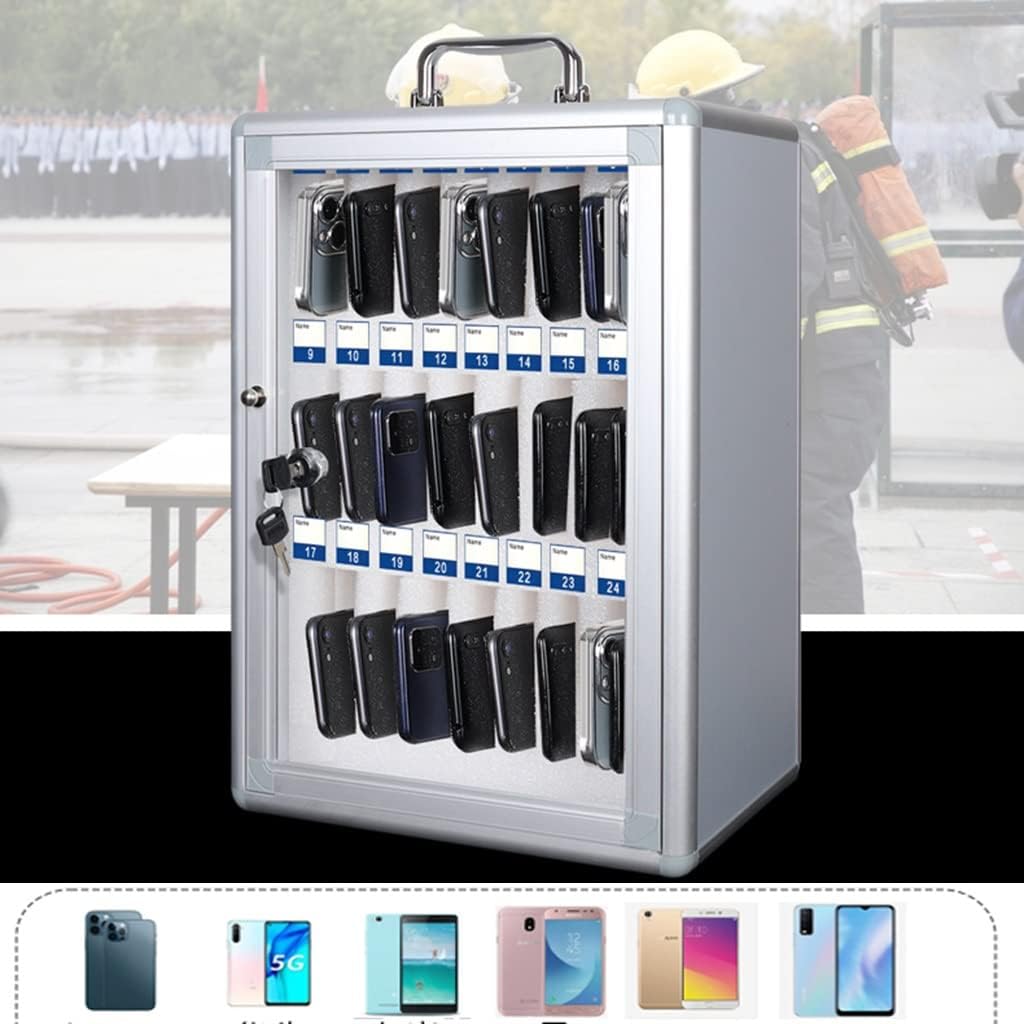 Cell Phone Locker Box for Classroom with Door Locks and Keys Clear Acrylic Jail Storage Cabinet，Wall-Mounted Aluminum Alloy Cell Phone Storage Cabinet with Lock, Portable Handheld Design, 12