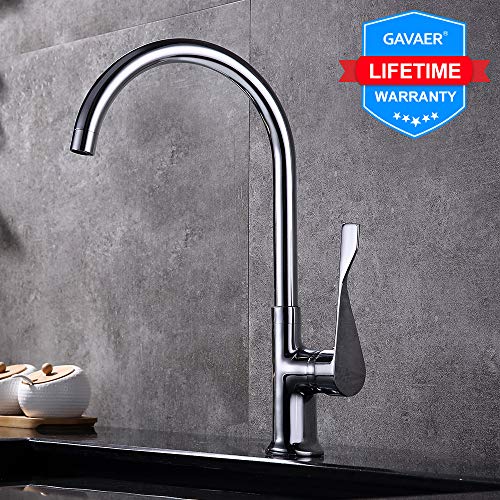 GAVAER Robinet de Cuisine, Mitigeur Evier pour Cuisine, Pivotant à 360° Mitigeur Cuisine, Valve en Céramique, Laiton Chromé, Anti-corrosion et Anti-rouille.