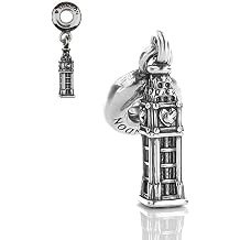 Big Ben Charm, 925 Sterling Silver London Clock Tower Dangle Charm Compatible with Pandora Bracelets & Necklaces, England Travel Souvenir, London Jewelry Gift