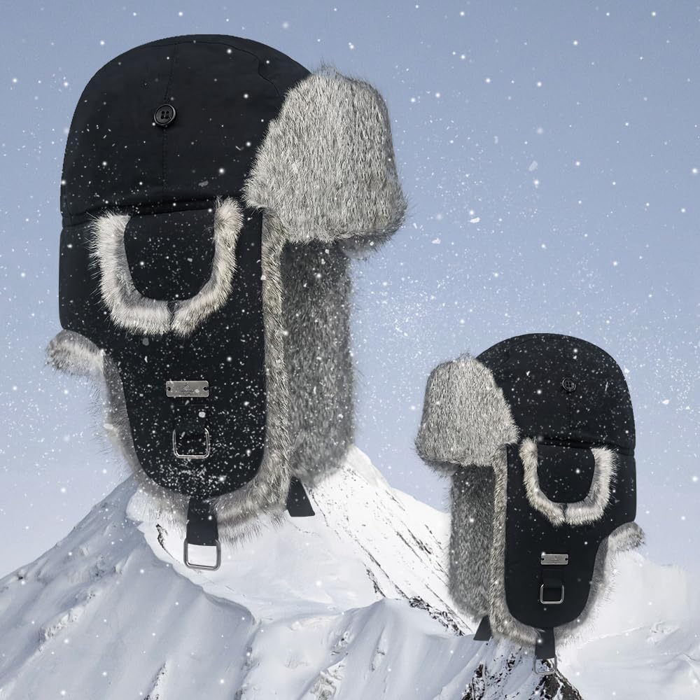 Winter Trapper Hat, Warm 100% Rabbit Fur Aviator Hat, Russian Trooper Hunting Ski Hat - Image 2