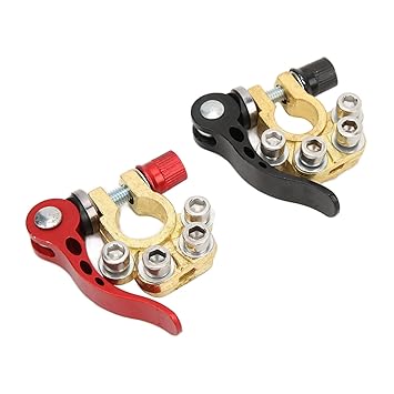 Battery Terminals, 2Pcs Quick Release Brass Cable Clamp Multi Hole General Top Post Connectors Corrosion Resistance with Wrench for Truck for Car for Vehicle