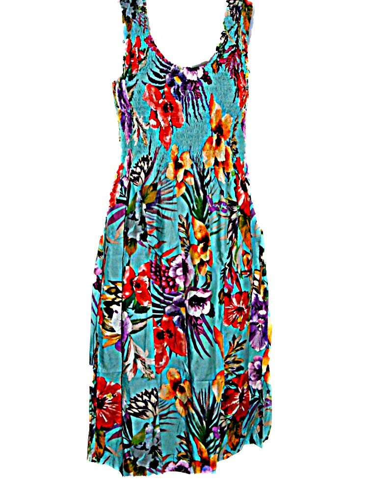 Hawaiian Floral Tropical Print Summer Tank Top Sun Dress (S-L-See Measurements) tc086