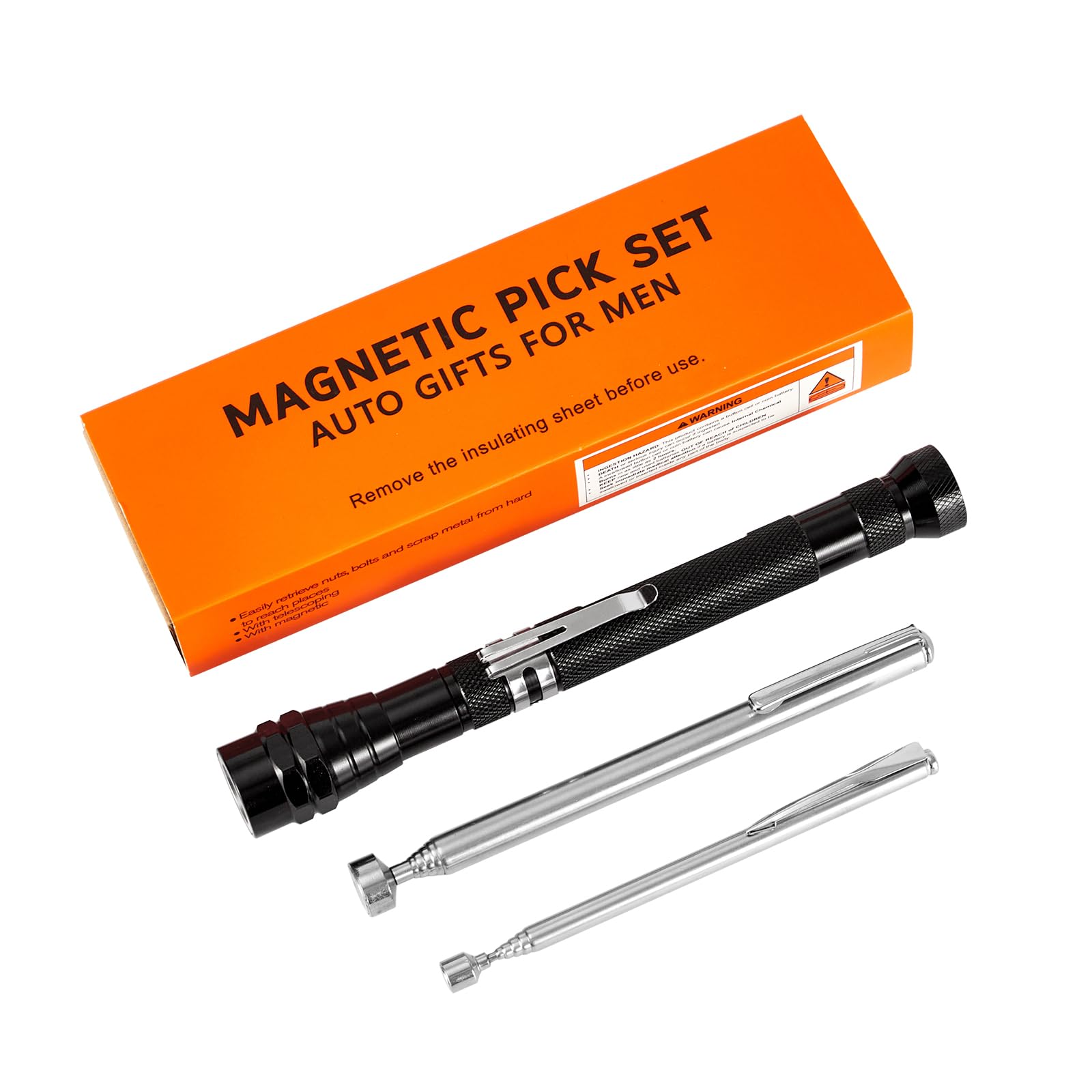 Extendable Magnetic Flashlight with Telescoping Magnet Pickup Tool Set of 3 - Cool Gadget Gifts for Him,Men,Teen Boys,Husband,Dad,Father,Mechanic,Women,Automotive,Useful for Hard-to-Reach