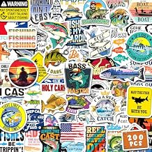 200 PCS Funny Fishing Stickers, Waterproof Fishing Stickers for Tackle Box Cooler Hard Hat Water Bottle Laptop, Outdoor Fishermen Vinyl Decals for Men Women Adults