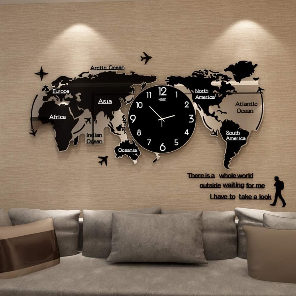 World map/Personality/Home/Clock,Personality Clock Fashion Wall Clock Living Room Bedroom Creative Modern Mute Large Clock Watch Clock Wall,74×34cm(29×13.3inch)