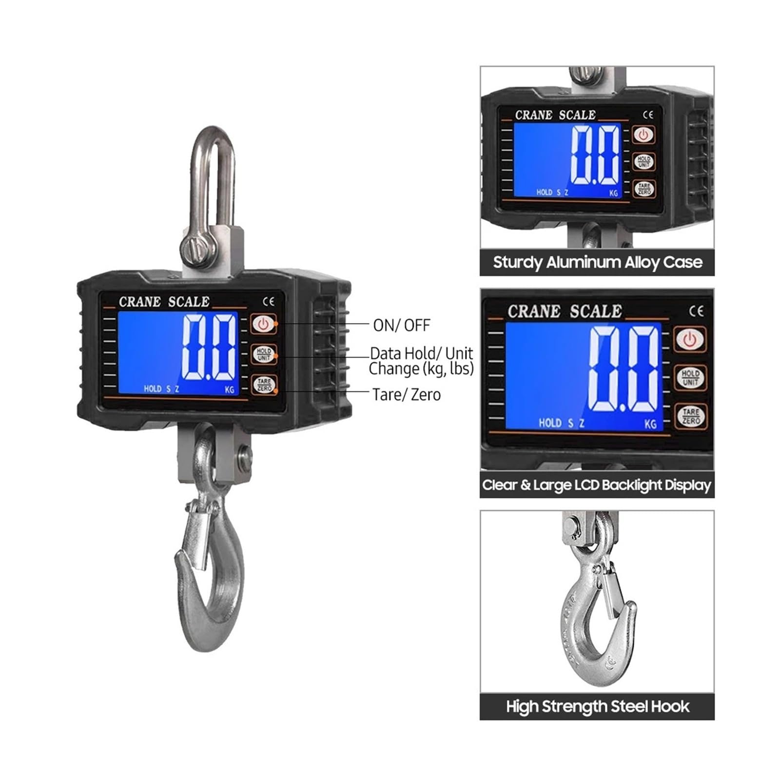 Escala colgante, 1000kg/2204lb Báscula digital colgante para grúa | Incluye cambio de unidades, pantalla digital legible y diseño portátil para almacenes, talleres y pesaje industrial.