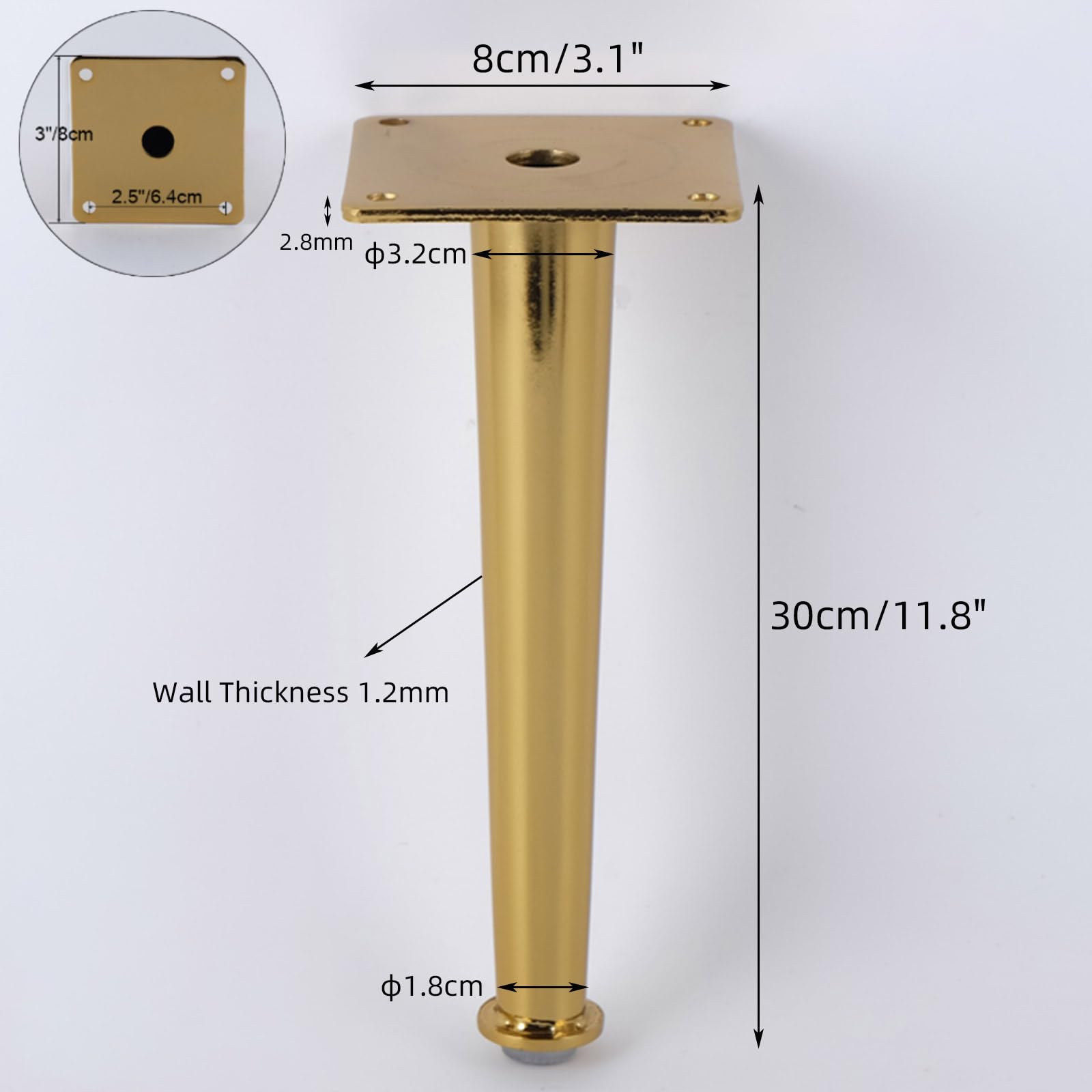 Generico Piedini per Divano in Metallo da 30 cm 4 Pezzi Supporto per Gambe per Divano Superficie Galvanizzata in Ferro Dorato Altezza Piedini per Tavolo: 10-30 cm Piedini per Mobile da 30 cm/11,8"